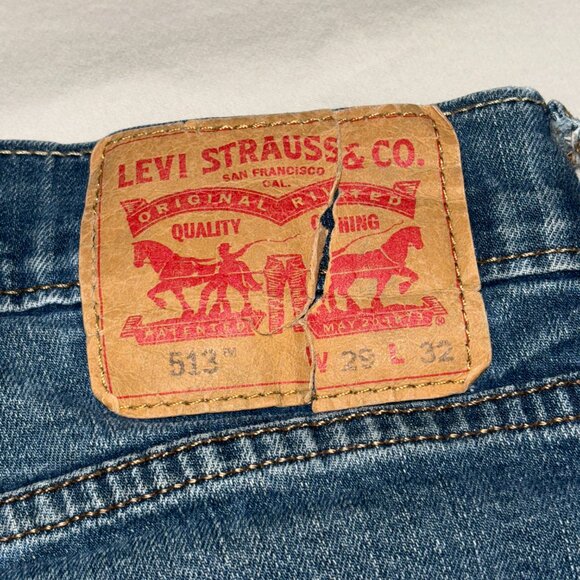 Levi’s 513 Men's Slim Straight Jeans W29 L32 Medium Wash Distressed Look Denim - Picture 5 of 14